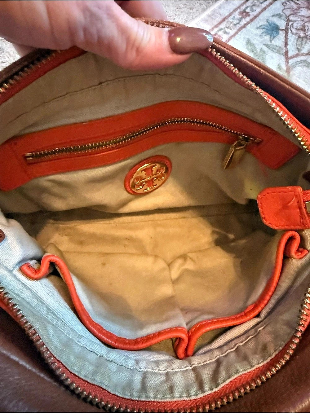 Tory Burch Leather Crossbody Bag in Brown & Orange - Picture 7 of 10